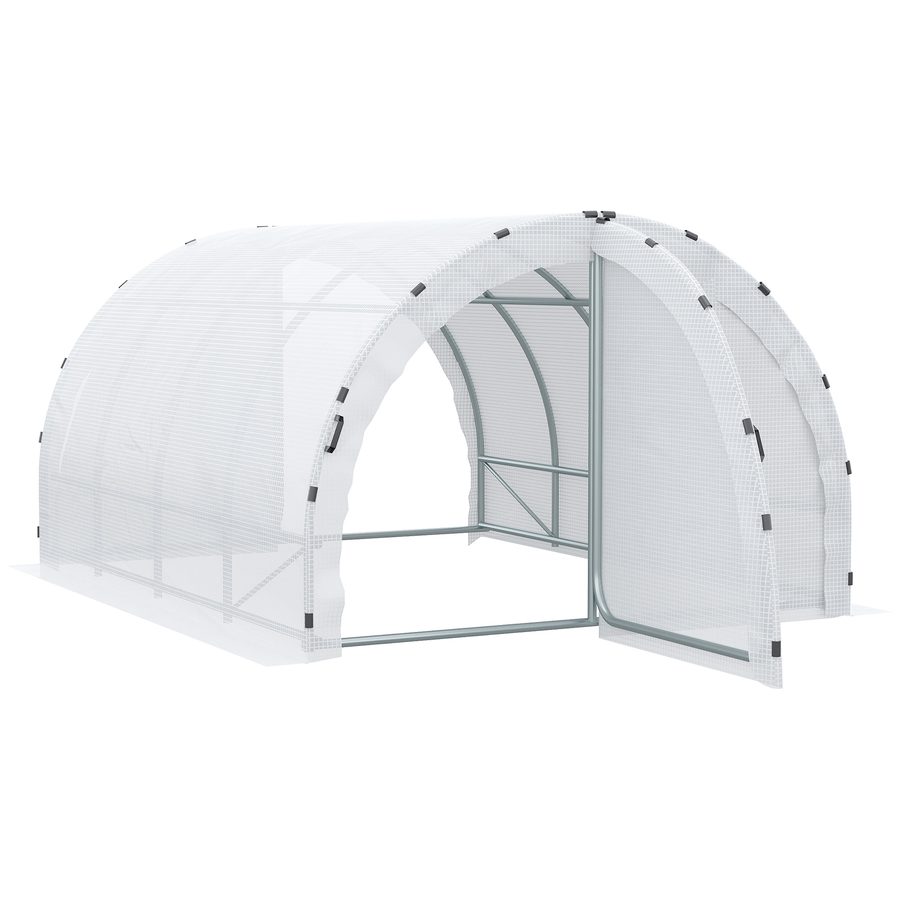 Outsunny Gewächshaus Tunnel Garten 12 m² Bodenfläche 4L x 3B x 2H m Verstärktes Stahlrohr-Gestell 25 mm Doppeltür mit Griffen Weiß   Aosom von Outsunny