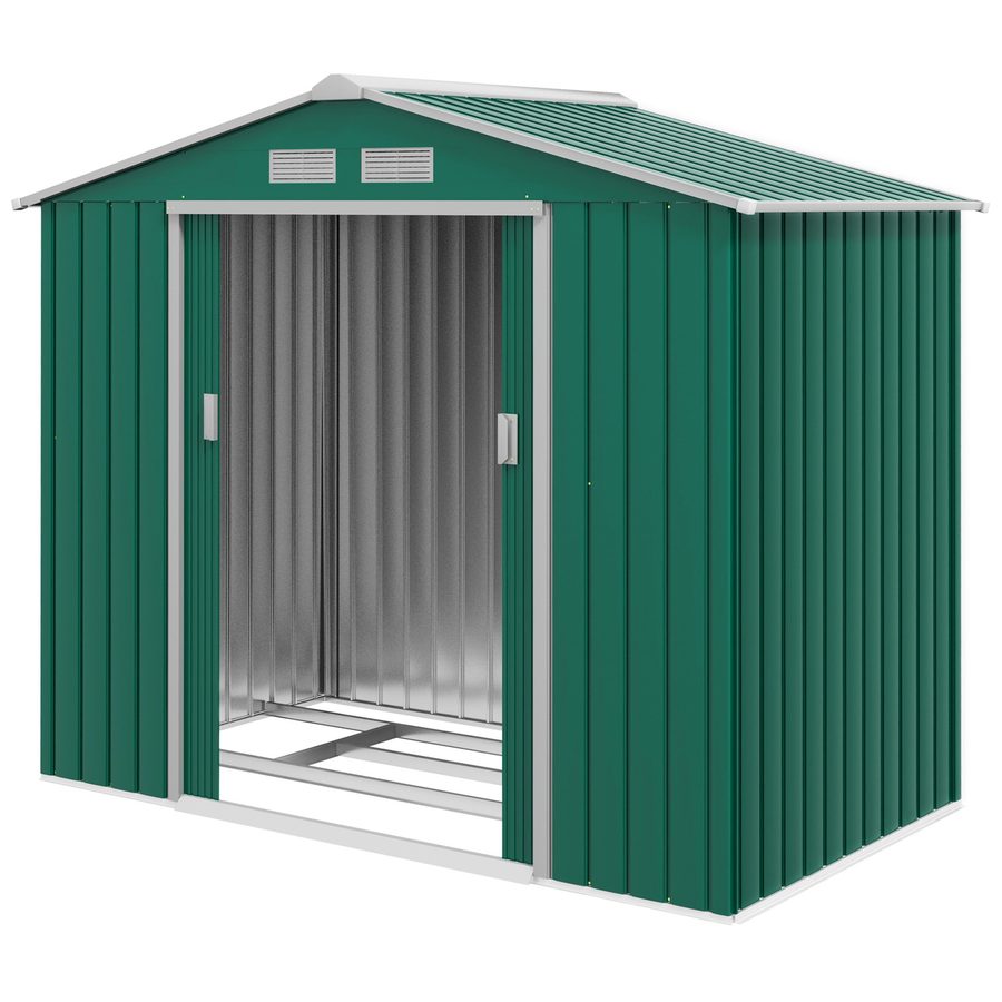 Outsunny Gartenhaus 2,42 m² - Aufbewahrung für Gartengeräte mit Fundament - abschließbare Doppeltür - Maße 213L x 130B x 185H cm - grünes Stahlblech   Aosom von Outsunny