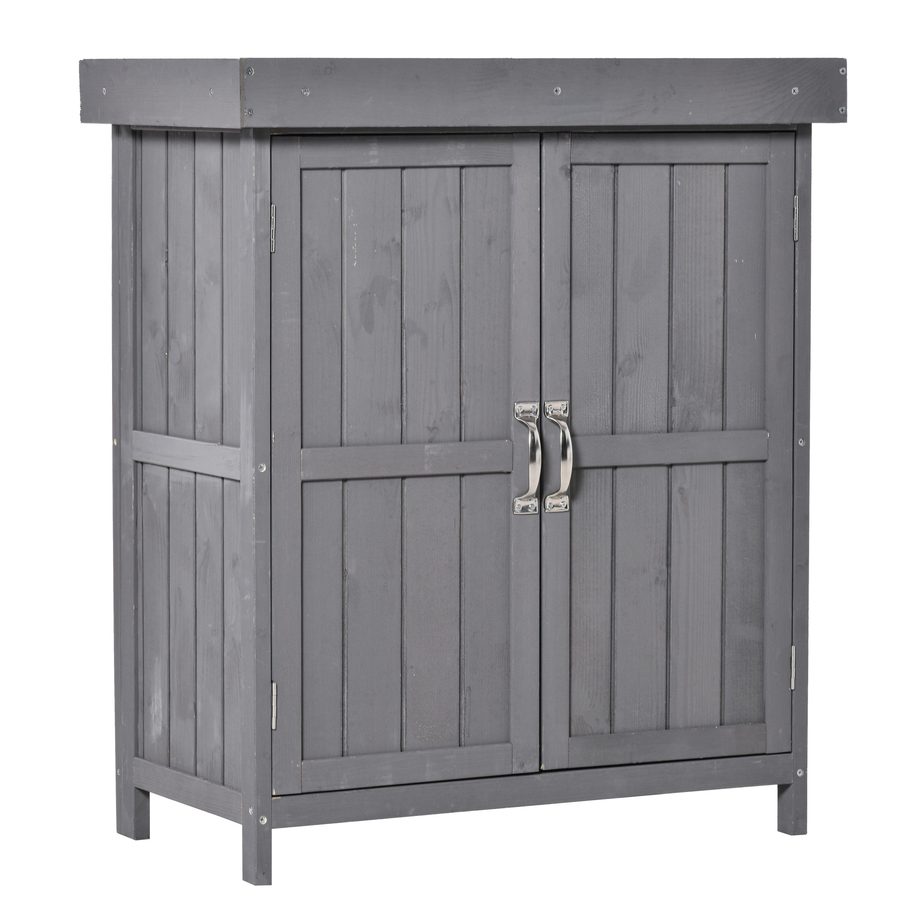 Outsunny Gartenschrank  Wetterfester Geräteschrank aus Tannenholz, Doppeltür, 2 Fächer, Dunkelgrau, 74x43x88cm  Aosom von Outsunny