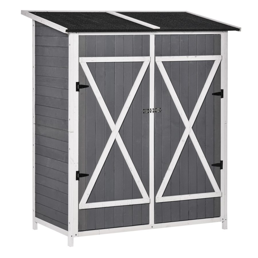 Outsunny Geräteschuppen Gartenschrank 2 Türen Asphaltdach Tannenholz Grau+Weiß 139x75x160cm   Aosom von Outsunny