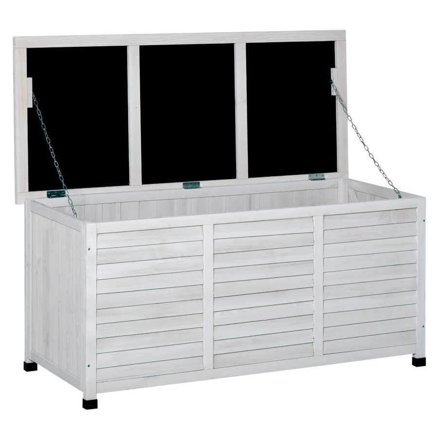 Outsunny Garten-Aufbewahrungsbank aus Fichtenholz, Outdoor-Aufbewahrungsbox mit rutschfesten Füßen 127x56x60cm, Weiß   Aosom von Outsunny
