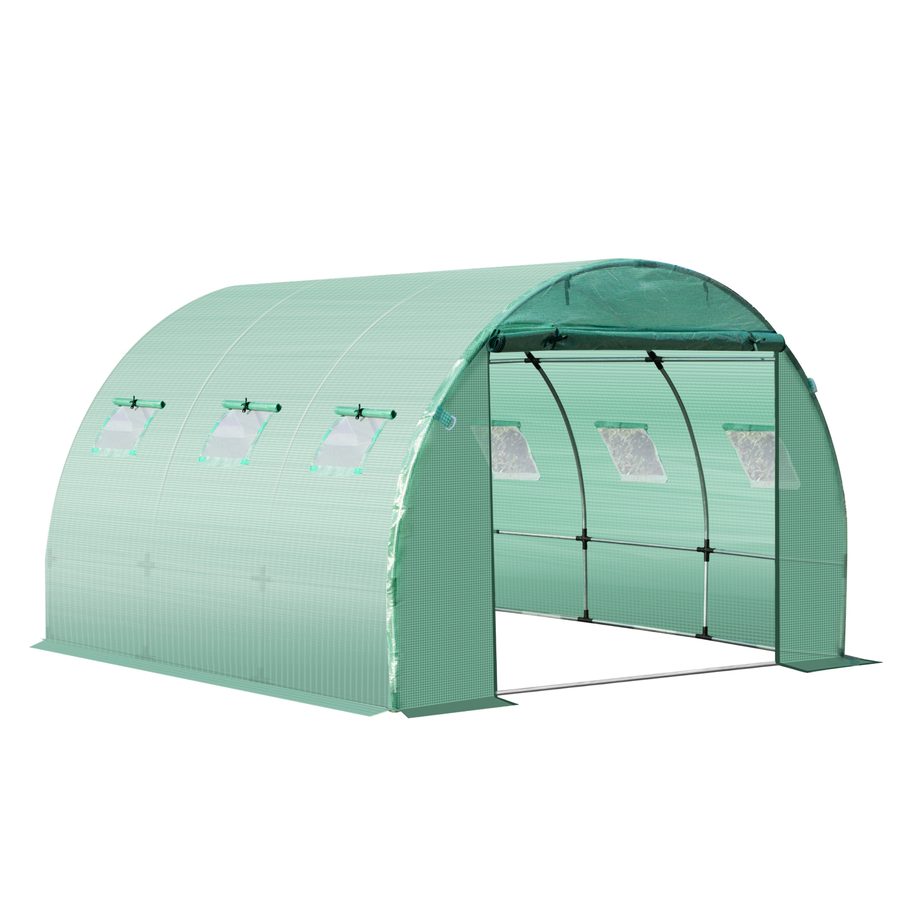 Outsunny Ersatzplane für Garten-Gewächshaus-Tunnel 9 m², Plane Abmessungen 3L x 3B x 2H m PE Anti-UV wasserdicht 6 Fenster + rollbare Reißverschlusstür Grün   Aosom von Outsunny