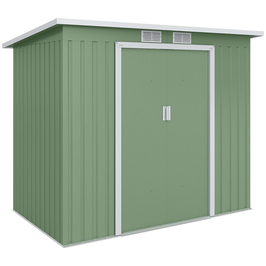 Outsunny Gerätehaus 2,42 m², Gartenhaus mit Lüftungsfenster, Schiebetür, Fundament, 213 x 130 x 159/172 cm, Geräteschuppen aus Verzinkter Stahl, wetterfest, für Garten, Grün   Aosom von Outsunny