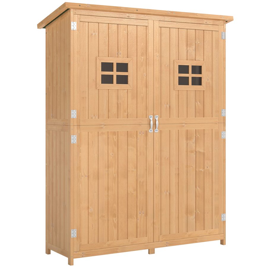 Outsunny Gartenschrank Holz Geräteschuppen Pultdach 127,5x50x164cm, Gerätehaus & Geräteschrank in Natur für Garten   Aosom.de von Outsunny