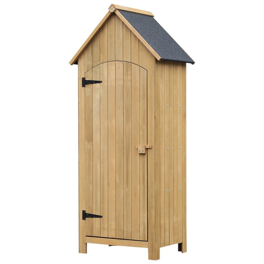 Outsunny Geräteschuppen Gartenschrank Holz mit Giebeldach 77,5 x 54,2 x 179,5 cm, Bitumenpappe Gelb, ideal für Garten & Werkzeugaufbewahrung   Aosom.de von Outsunny