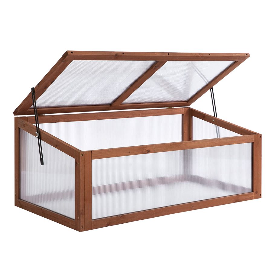 Outsunny Frühbeet Holz, Mini Gewächshaus 100 x 65 x 40 cm, Treibhaus mit Abdeckung, UV Schutz, lichtdurchlässig Frühbeetkasten, winterfest Hochbeet für Garten, Braun   Aosom von Outsunny