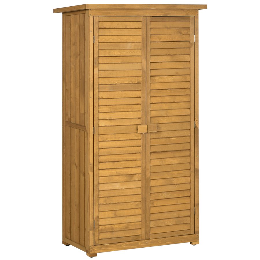Outsunny Gartenschrank Holz Geräteschuppen Geräteschrank Werkzeugschrank Gartenhaus Holzhütte Pultdach Lamellentüren Tannenholz 87 x 46,5 x 160 cm   Aosom von Outsunny