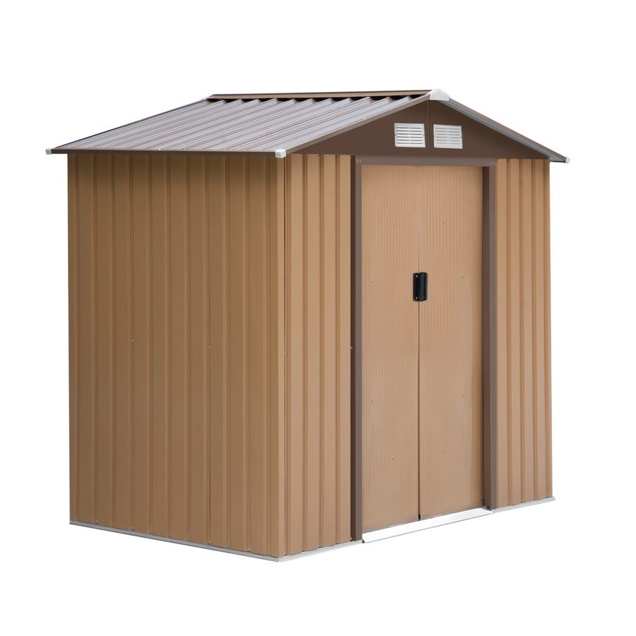 Outsunny Gerätehaus Geräteschuppen Gartenhaus Garten Schuppen mit Bodenrahmen und Schiebetüren wetterfest Stahl Gelb 213 x 130 x 185 cm   Aosom von Outsunny