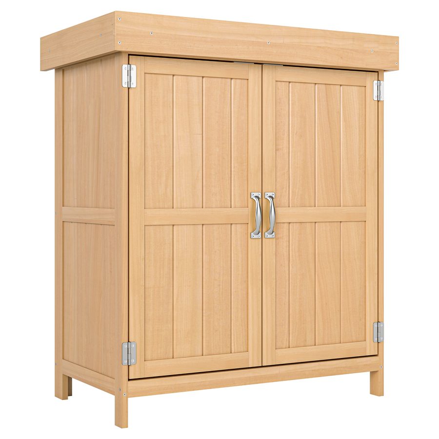 Outsunny Gartenschrank  Geräteschrank mit Doppeltür, 2 Fächer, wetterfest, Tannenholz, Natur, 74x43x88cm  Aosom von Outsunny