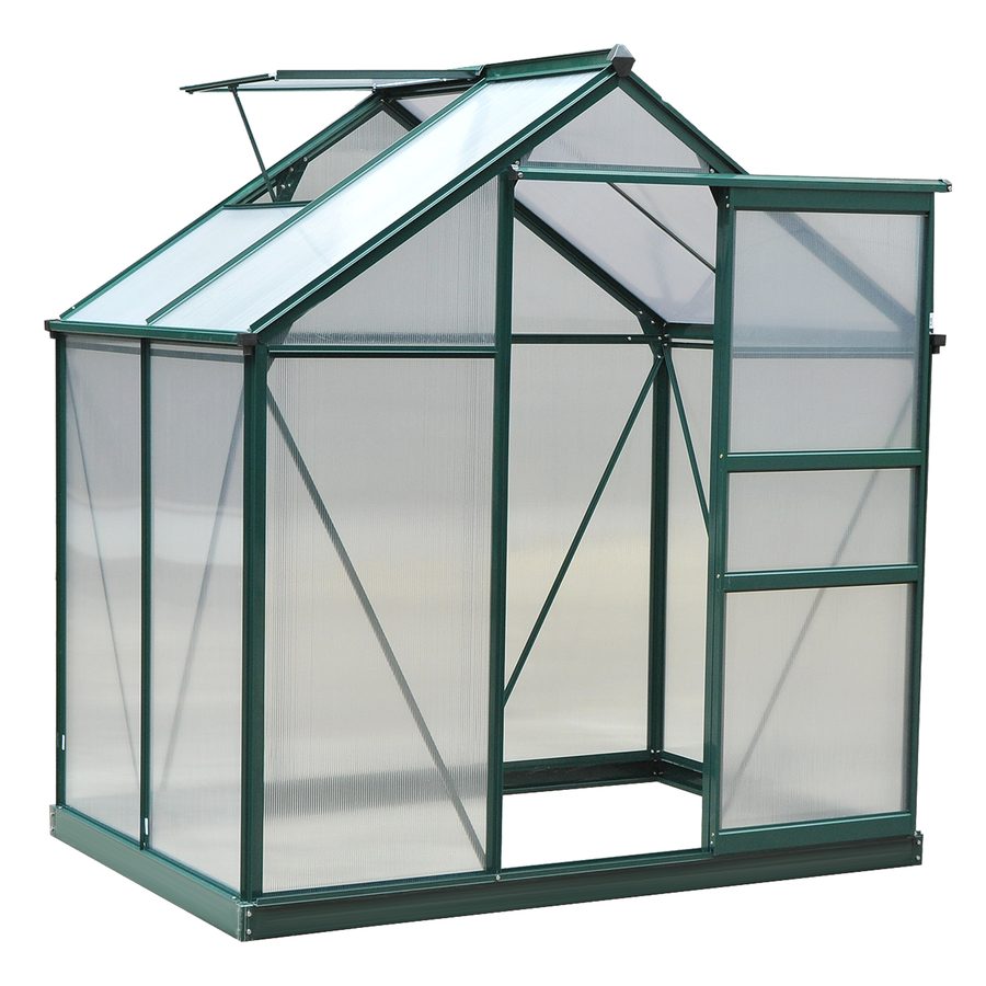 Outsunny Gewächshaus Aluminium Treibhaus mit Dachfenster und Tür, begehbares Pflanzenhaus mit Fundament, witterungsbeständig aus Polycarbonat   Aosom.de von Outsunny