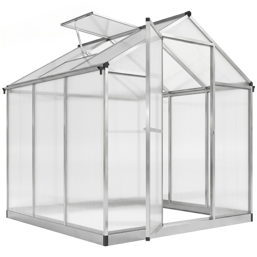Outsunny Gewächshaus aus Aluminium und Polycarbonat in 4,6 m², Maße 2,42L x 1,9B x 1,95H m, Lüftungsfenster, Tür mit Riegel   Aosom von Outsunny