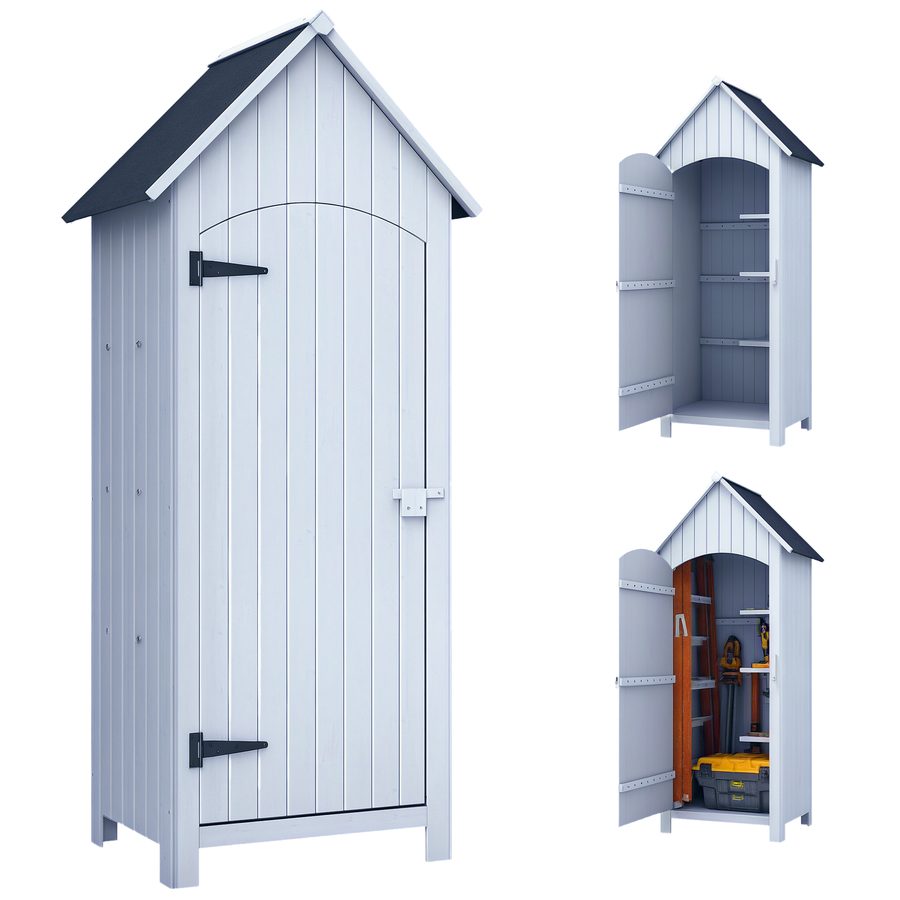 Outsunny Gartenschrank Holz Gerätehaus mit Giebeldach und Bitumenpappe, Weiß, 77,5x54,2x179,5cm für Gartenaufbewahrung   Aosom.de von Outsunny