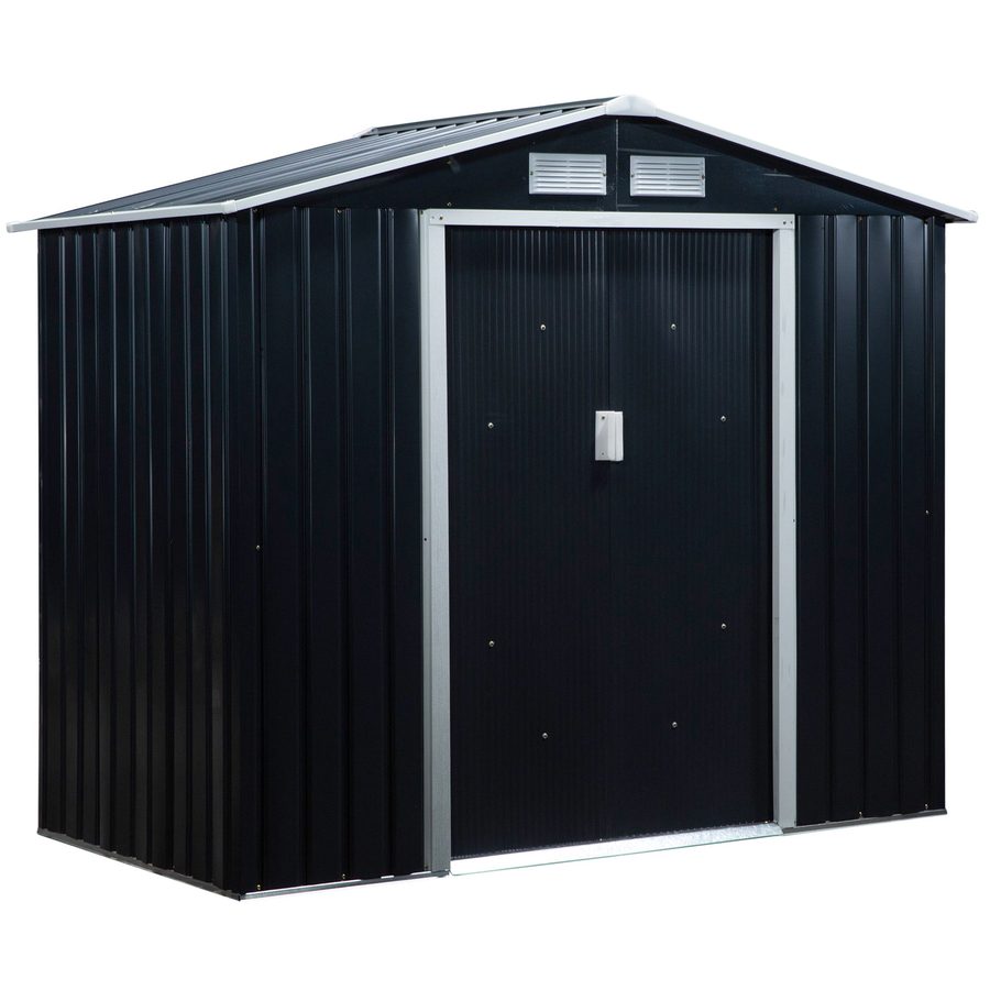 Outsunny metall Gartenhaus, Geräteschuppen 213x130x173cm, Gerätehaus mit Schibetüren und Bodenrahmen stabil wetterfest Dunkelgrau   Aosom von Outsunny