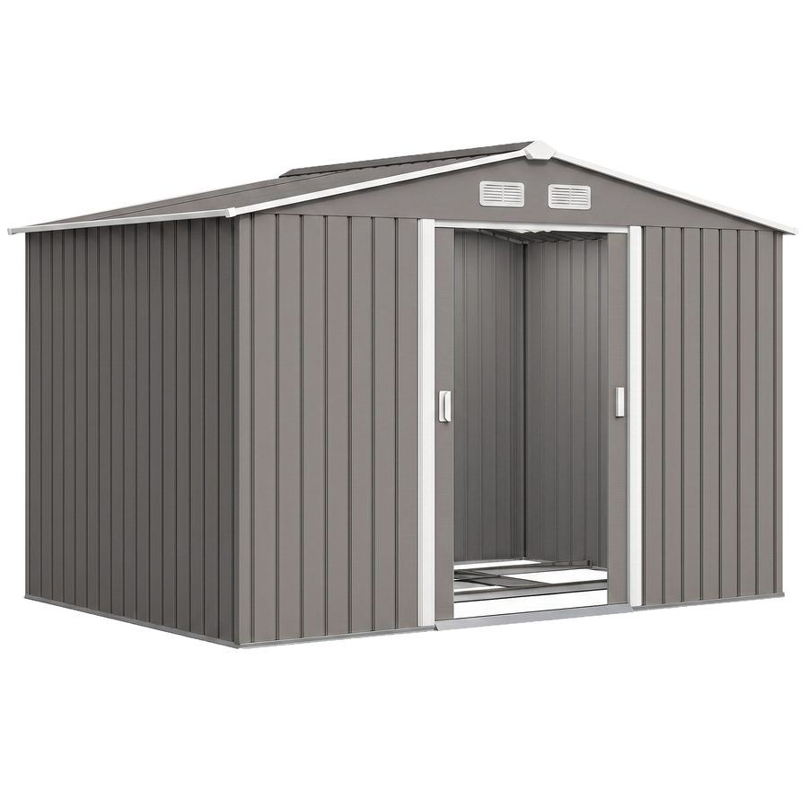 Outsunny Metall Gerätehaus Gartenhaus mit Fundament, wetterfest, Grau, 277x195x192cm, ideal für Garten & Werkzeugaufbewahrung   Aosom.de von Outsunny