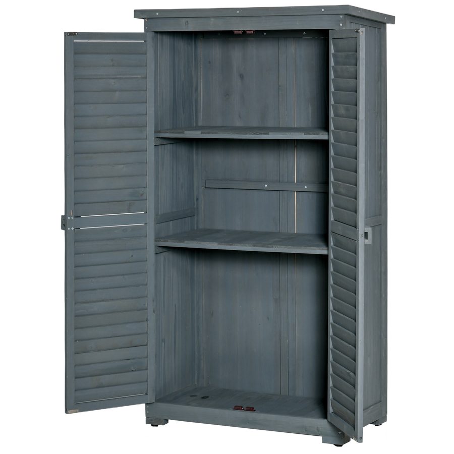 Outsunny Gartenschrank Holz geräteschuppen mit Ziegel-Asphaltdach Abschließbare Tür erhöhte Konstruktion Lamellentüren 87x46,5x160cm Grau   Aosom.de von Outsunny