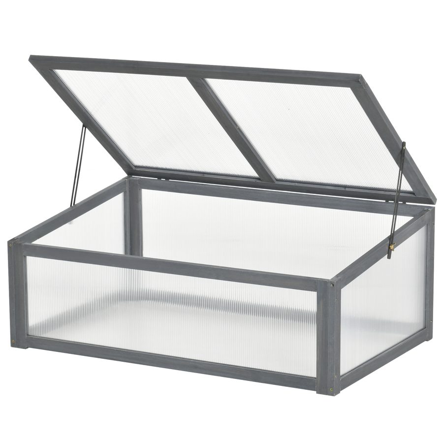 Outsunny Frühbeet Holz, Mini Gewächshaus 100 x 65 x 40 cm, Treibhaus mit Abdeckung, UV Schutz, lichtdurchlässig Frühbeetkasten, winterfest Hochbeet für Garten, Grau   Aosom von Outsunny