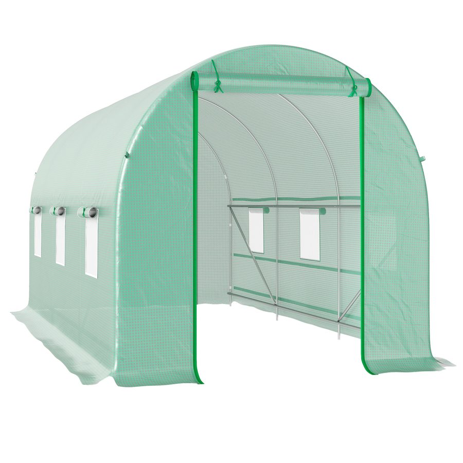 Outsunny Tunnel-Gewächshaus 8 m², Tunnelgewächshaus 400 x 200 x 200 cm mit Tür und 6 Fenstern, für Außenbereich, ganzjährig, Gemüse, Obst, Blumen, PE-Abdeckung 140 g/m², grün   Aosom von Outsunny