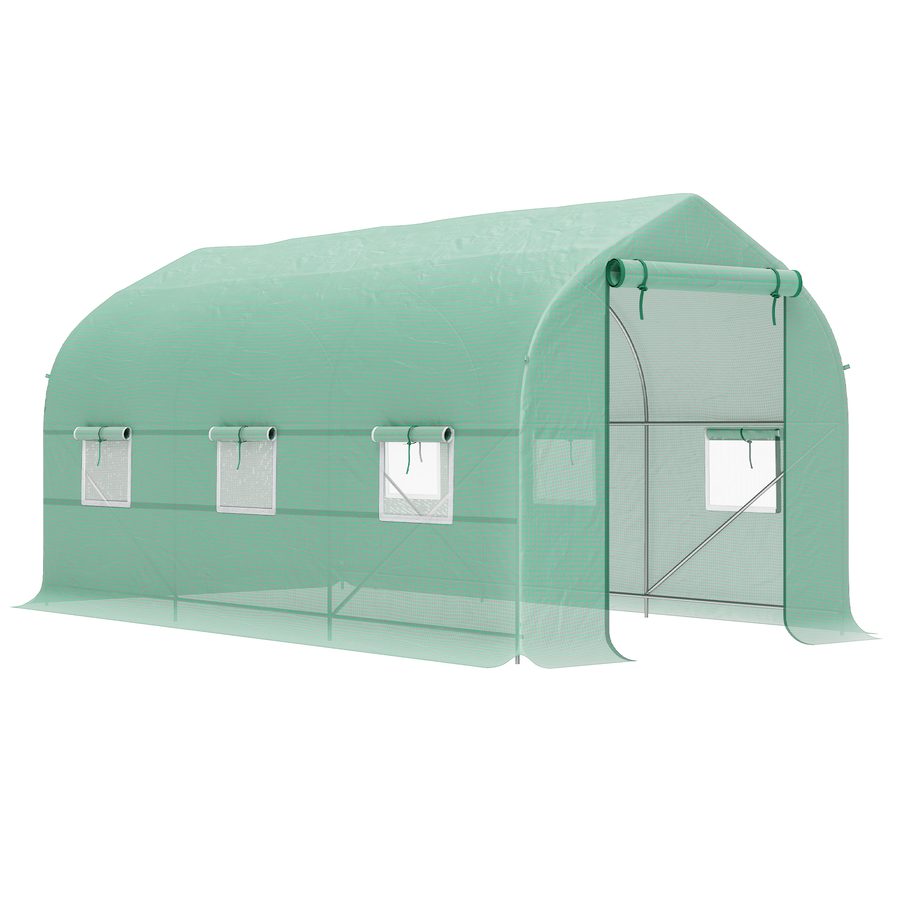 Outsunny Tunnelsgewächshaus 4x2x2 m mit aufrollbaren Türen und 6 Fenstern, Gewächshaus für Gemüsebeet mit Satteldach, Metallrahmen und PE-Abdeckung, für Gemüse, Blumen, Obst, Grün   Aosom von Outsunny