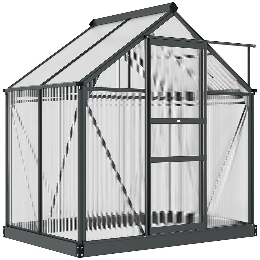Outsunny Gewächshaus Aluminium Treibhaus 190 x 132 x 201 cm mit Dachfenster und Tür, begehbares Pflanzenhaus mit Fundament, witterungsbeständig, grau-transparent   Aosom.de von Outsunny