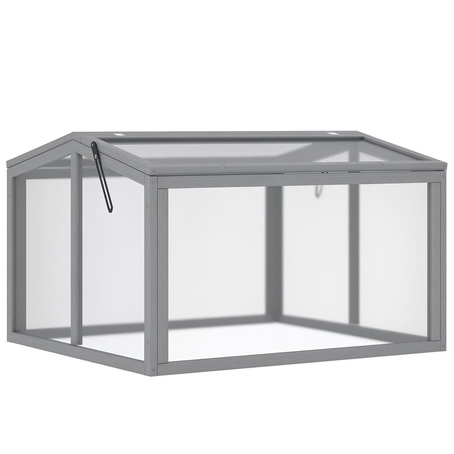 Outsunny Frühbeet 90 x 80 x 58 cm Gewächshaus Treibhaus Pflanzenbeet mit Abdeckung aus Holz & Polycarbonat in Hellgrau   Aosom.de von Outsunny