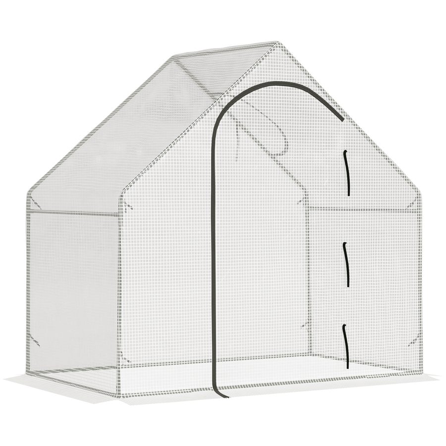 Outsunny Gewächshaus, 180 x 100 x 168 cm Foliengewächshaus mit Rolltür, Treibhaus, Tomatenhaus mit Obenfenster, PE-Gitterfolie, Winterfest Pflanzenhaus für Garten, Balkon, Weiß   Aosom von Outsunny