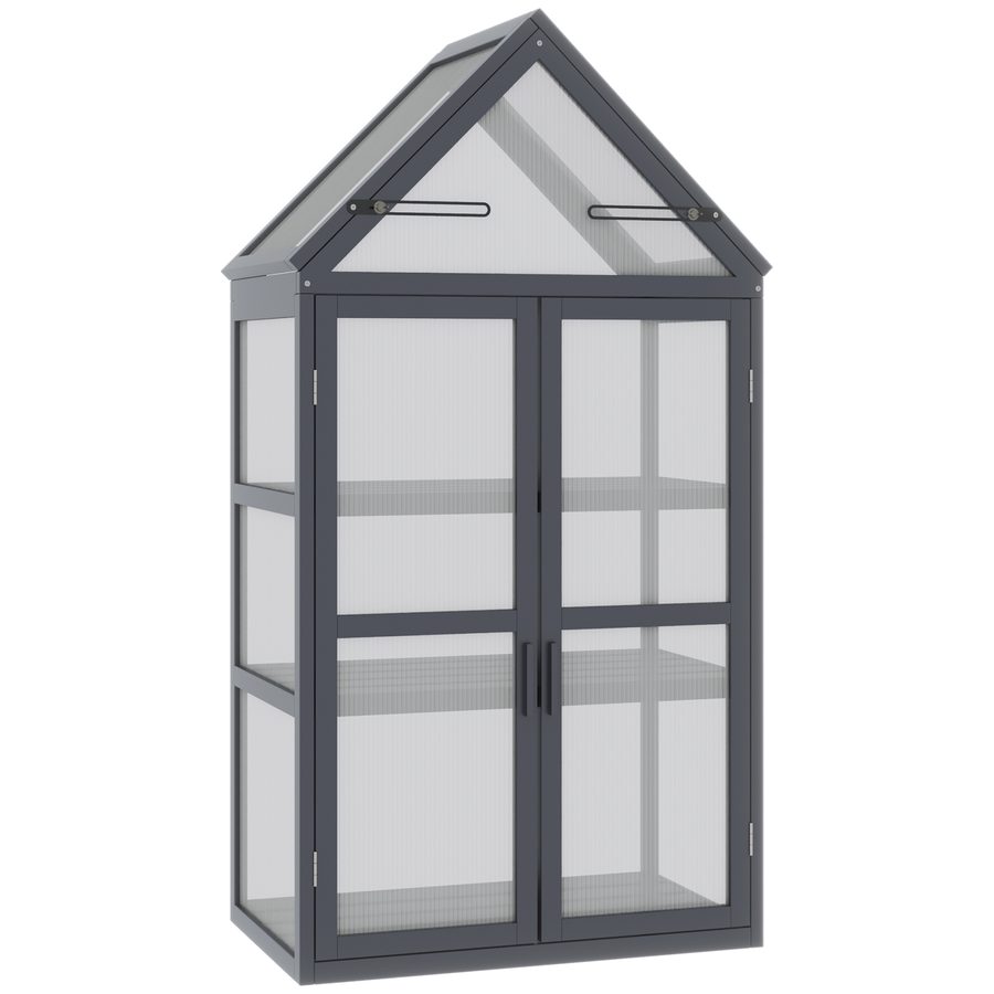 Outsunny Frühbeet Mini Gewächshaus 3 Ebenen Treibhaus Pflanzenbeet mit aufklappbarem Dach Doppeltüren aus Holz Natur 70,5 x 42 x 132 cm   Aosom von Outsunny