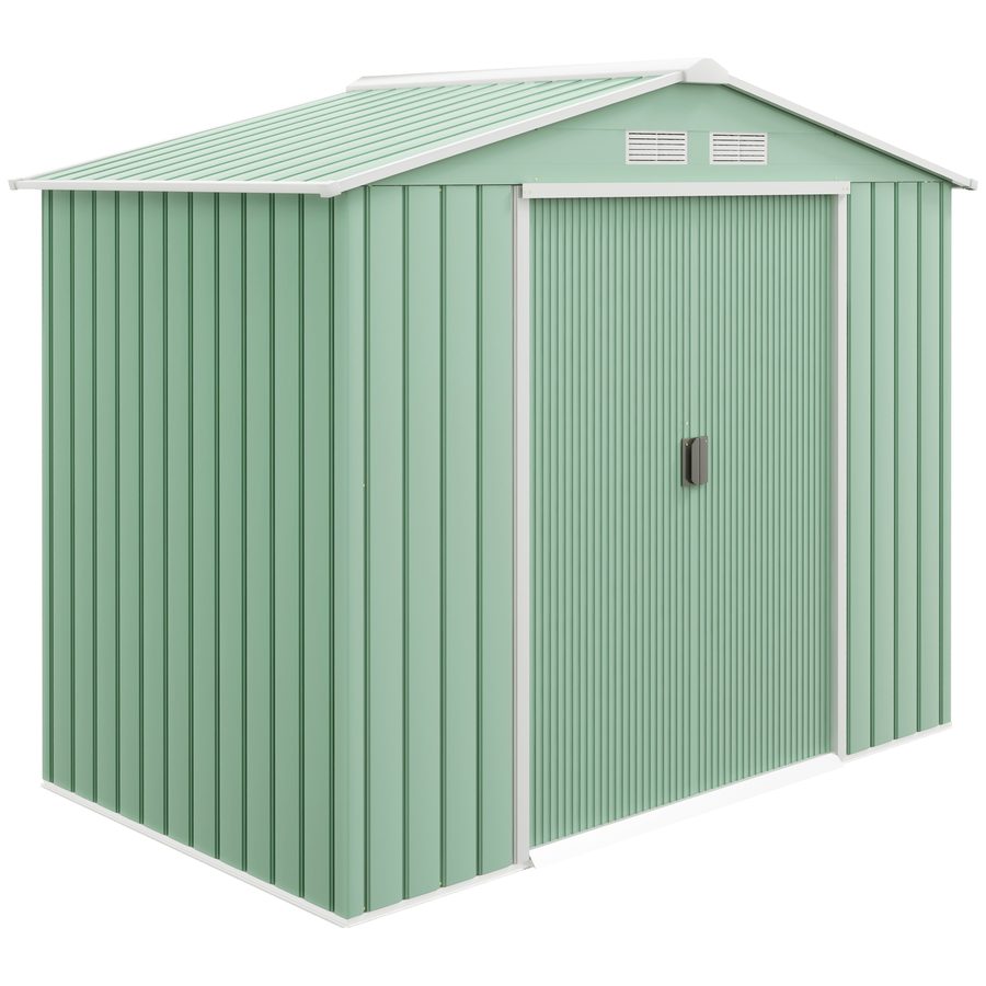 Outsunny Geräteschuppen mit Schiebetüren  Gartenhaus aus Stahl, wetterfest, mit Fundament, Hellgrün, 213x130x185cm  Aosom von Outsunny