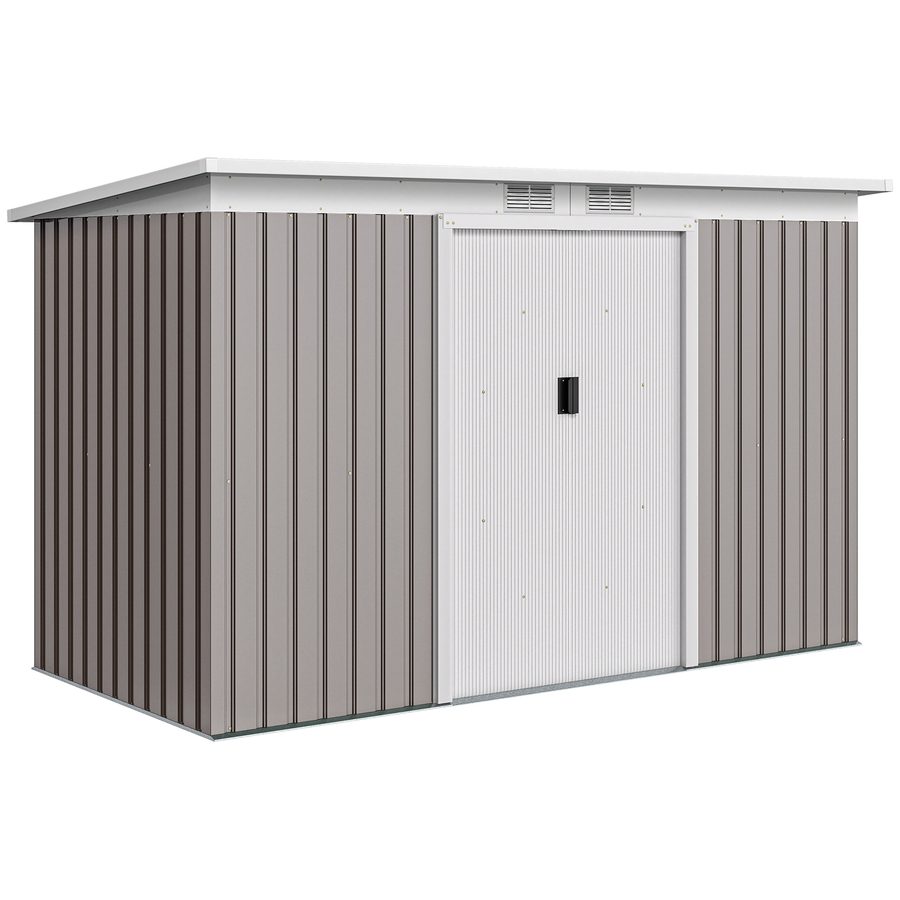 Outsunny Gartenhaus 3,6 m² Geräteschuppen aus verzinktem Stahl mit Schiebetüren, 280L x 130B x 172H cm, Hellgrau   Aosom von Outsunny