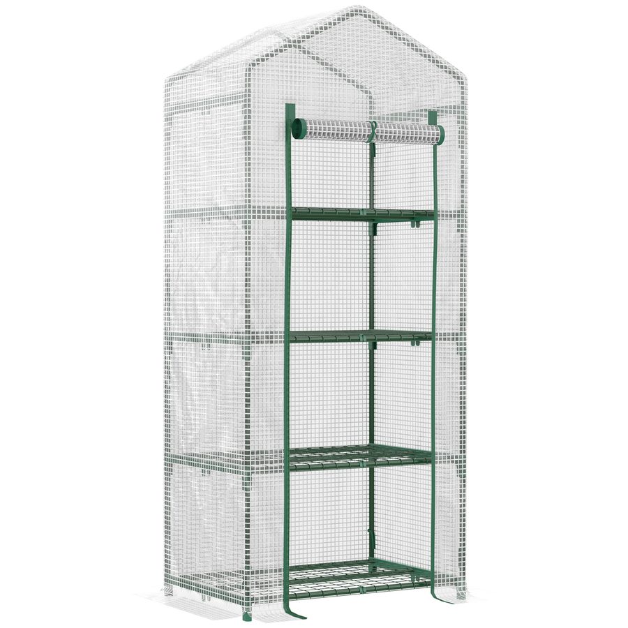 Outsunny Folien Gewächshaus  Treibhaus in Weiß, 4 Regalfächer, Tomatenhaus, 70x50x160cm  Aosom von Outsunny