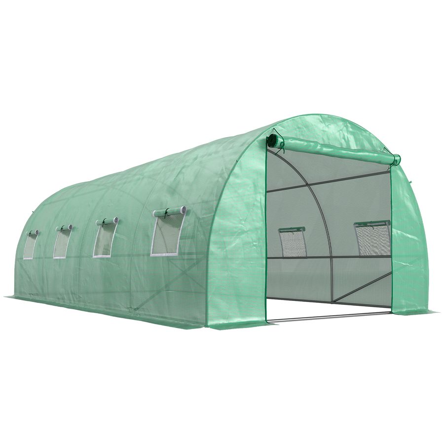Outsunny Gewächshaus ca. 6 x 3 x 2 m Foliengewächshaus mit 8 Fenster, Rolltür, Aufrollbar Seitenwänden, UV-beständiger Folientunnel, Winterfest Tomatenhaus mit Erdanker, Grün   Aosom von Outsunny