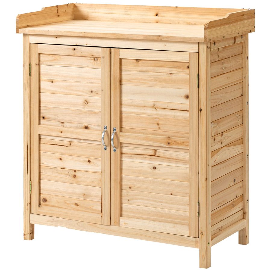 Outsunny Gartenhaus Werkzeugschuppen auf Standfuß Schrank mit Doppeltür und internem Regal aus massivem Tannenholz vorölte Maße 83L x 40B x 92H cm natur   Aosom von Outsunny