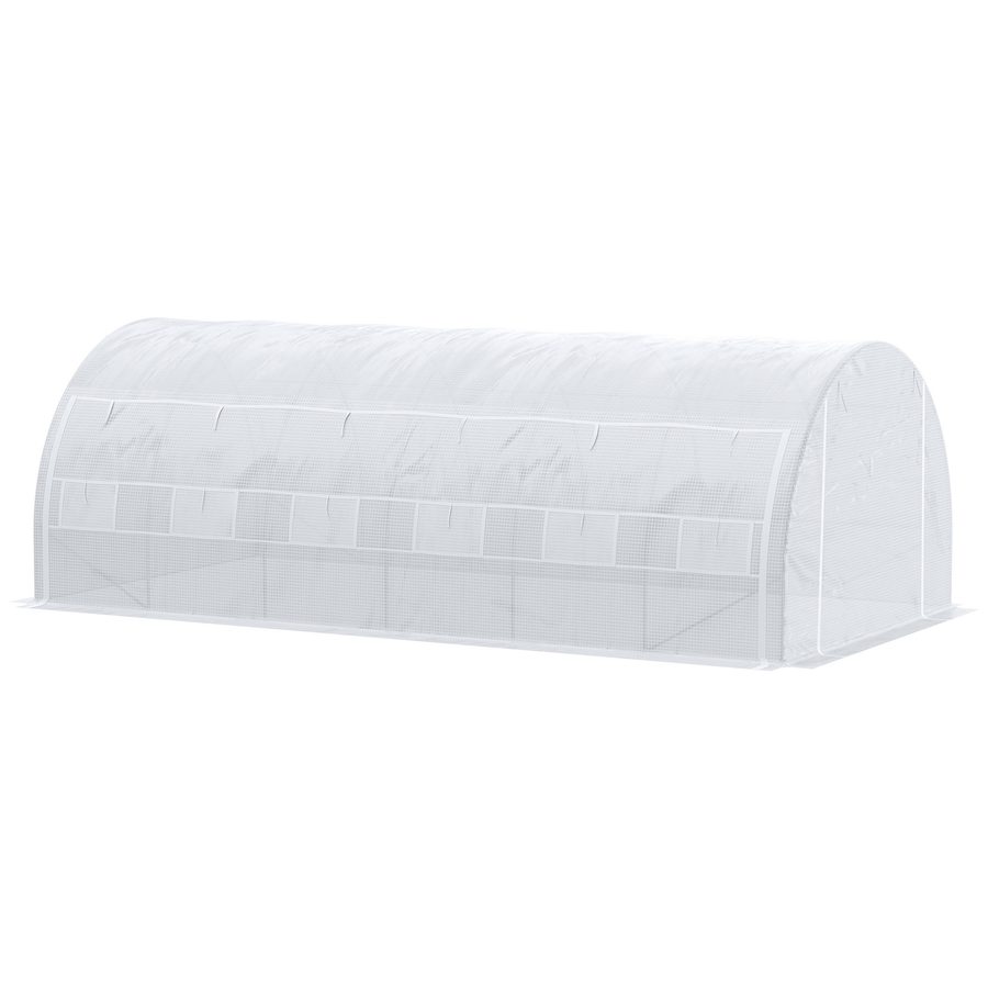 Outsunny Garten Gewächshaus 18 m² 6L x 3B x 2H m mit Tür + rollbaren Seitenwänden mit Reißverschluss, 12 Fenstern, verzinktem Stahl PE Hochdichtem 140 g/m² Anti-UV Weiß   Aosom von Outsunny