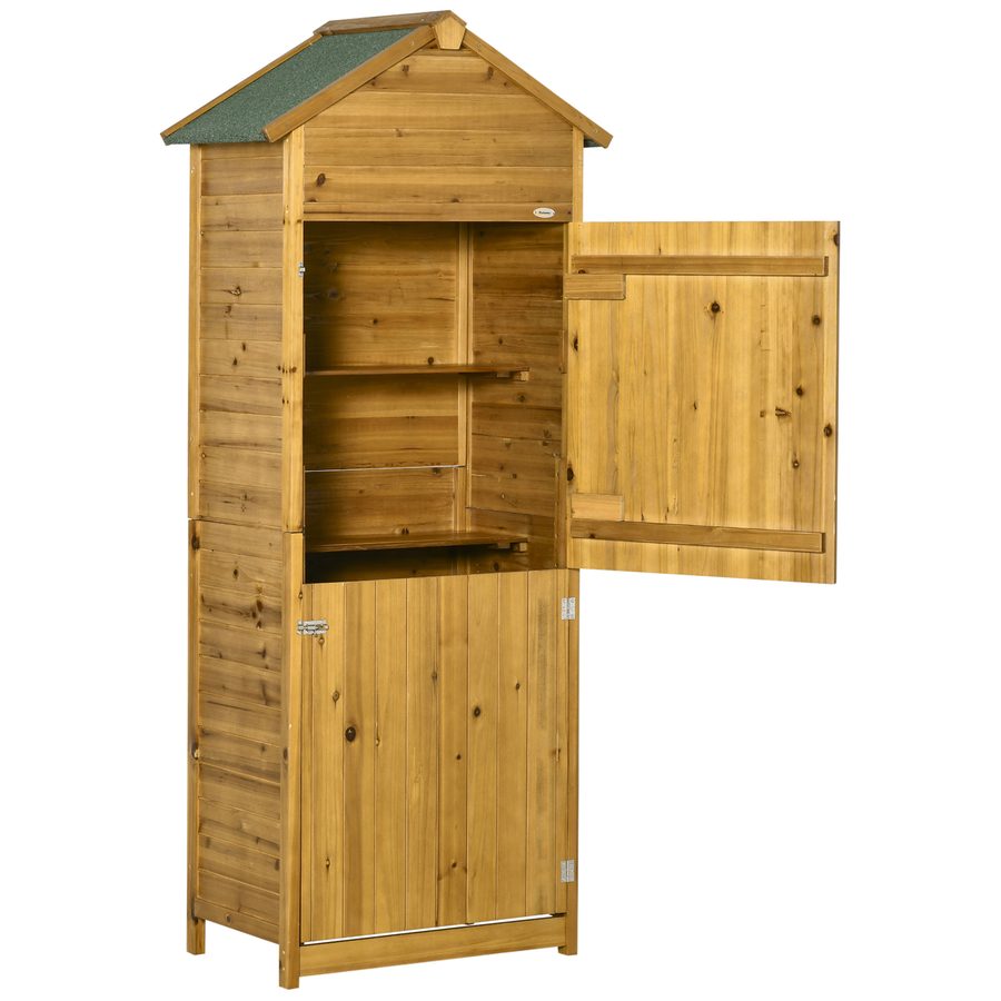 Outsunny Gerätehaus aus Naturholz, Geräteschrank, Gartenschrank, Gartenhaus, Geräteschuppen, 2 Regale, wetterfest, 2 Türen, 79 x 49 x 191,5cm   Aosom von Outsunny