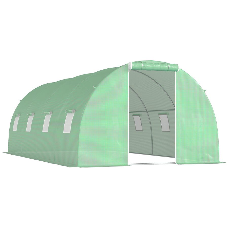 Outsunny Foliengewächshaus begehbares Polytunnel 6 x 3 m Gewächshaus mit 8 Fenster Treibhaus Frostschutz Stahlrohr Dunkelgrün   Aosom von Outsunny