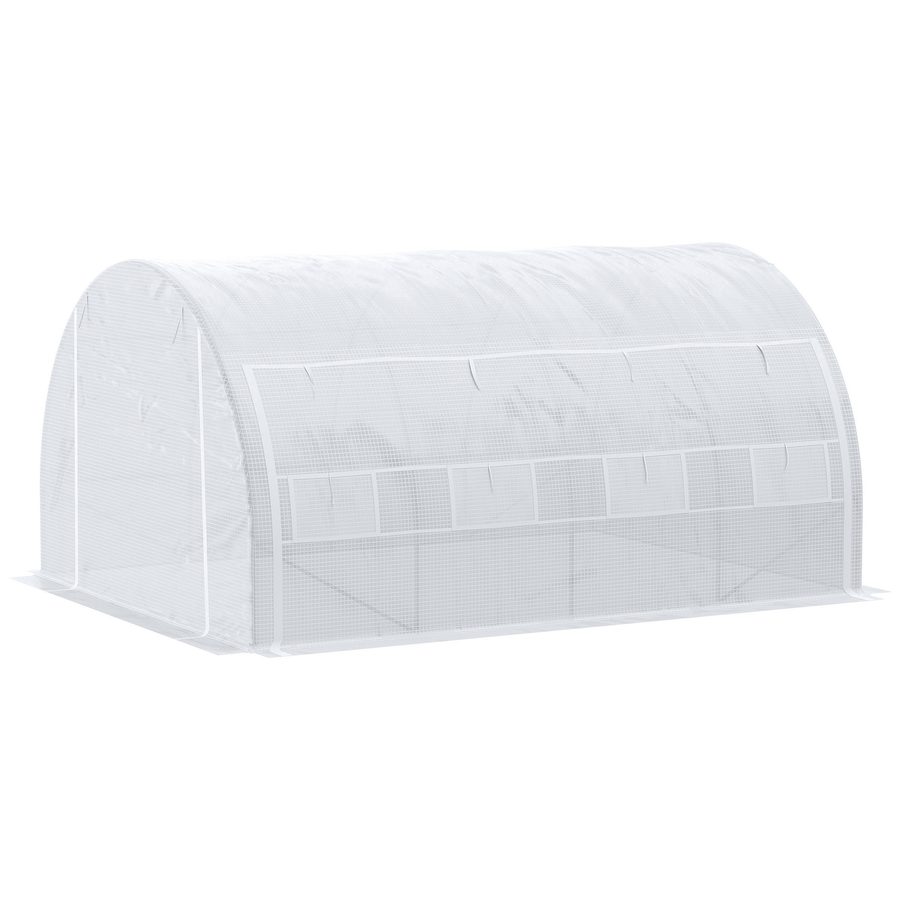 Outsunny Gewächshaus Foliengewächshaus 3,97 x 3,02 x 2 m mit UV-Schutz, winddichtes Tomatenhaus mit Seitentür aus Stahl in Weiß   Aosom.de von Outsunny