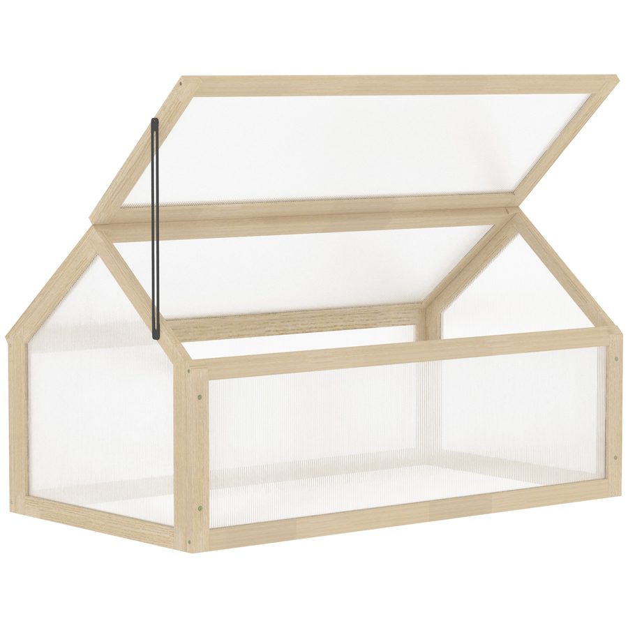 Outsunny Frühbeet aus Holz, Mini Gewächshaus 90 x 52 x 49,5 cm, Treibhaus mit Abdeckung, lichtdurchlässig Frühbeetkasten, winterfest Hochbeet für Garten, Balkon, Naturholz   Aosom von Outsunny