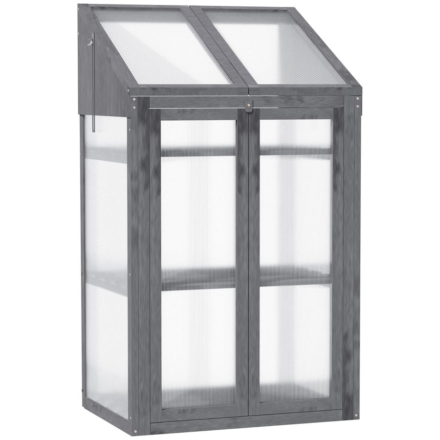 Outsunny Frühbeet aus Holz, Mini Gewächshaus 70 x 50 x 120 cm, Treibhaus mit Abdeckung, Fenster, Doppeltür, lichtdurchlässig Frühbeetkasten mit 3 Regale, winterfest Hochbeet für Garten, Balkon, Grau   Aosom von Outsunny