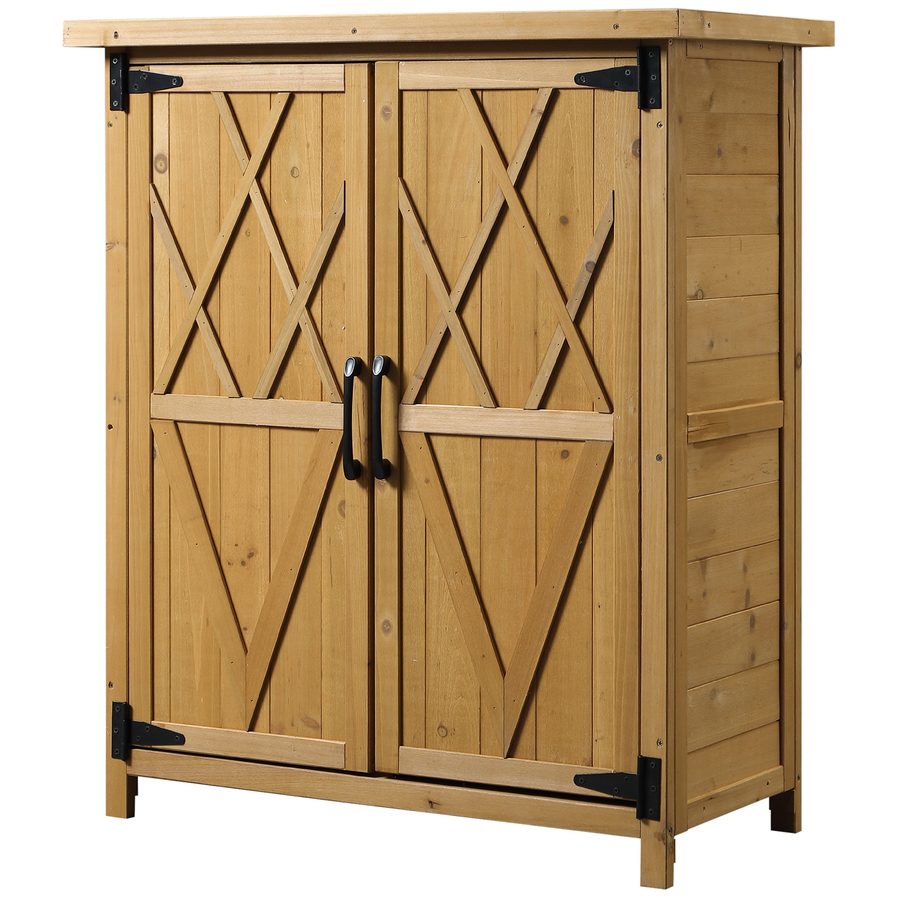 Outsunny Gartenhaus Gartenschrank Outdoor-Ständer Maße 75L x 40B x 90H cm 3 Regale 2 Türen verzinktes wasserdichtes Blechdach Kiefernholz gelb   Aosom von Outsunny