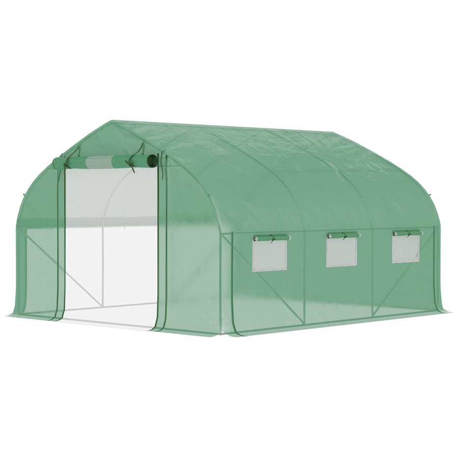 Outsunny Gewächshaus Tunnel, 10,4 m², Gewächshaus, UV-beständig, rollbare Reißverschlusstür, Mesh-Fenster, verzinktes Stahlrohr und PE 140g/m², 350 x 300 x 200 cm, grün   Aosom von Outsunny