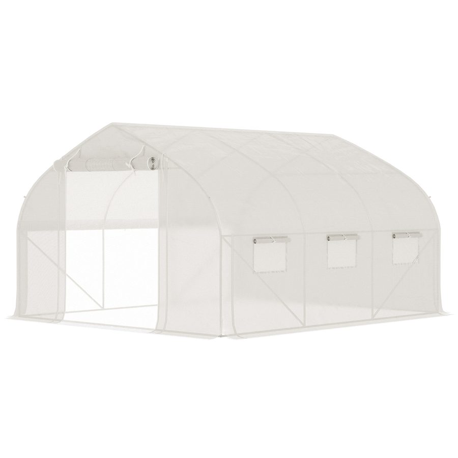 Outsunny Garten Tunnel-Gewächshaus, 10,4 m², UV-Schutz, aufrollbare Reißverschlusstür, Mesh-Fenster, galvanisiertes Stahlrohr und PE 140g/m², 350 x 300 x 200 cm, weiß   Aosom von Outsunny