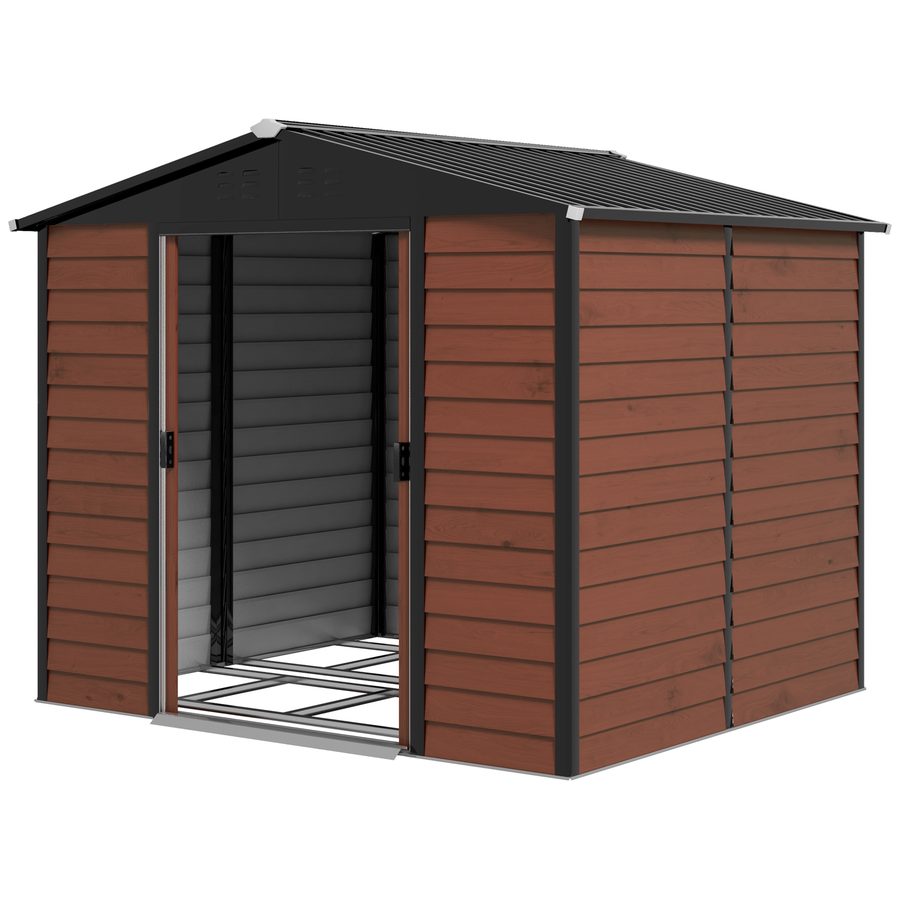 Outsunny Gerätehaus aus Metall , Geräteschuppen mit Pultdach, Schiebetür, wetterfest & rostfrei, abschließbar, Teak240 x 206 x 198 cm   Aosom von Outsunny