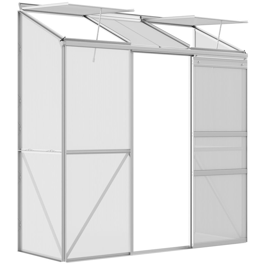 Outsunny Gewächshaus Tomatenhaus Treibhaus mit Schiebetür und Aufklappbaren Dachfenstern aus Polycarbonat und Aluminium Silber 192 x 68 x 196 cm für Gartenpflege   Aosom.de von Outsunny