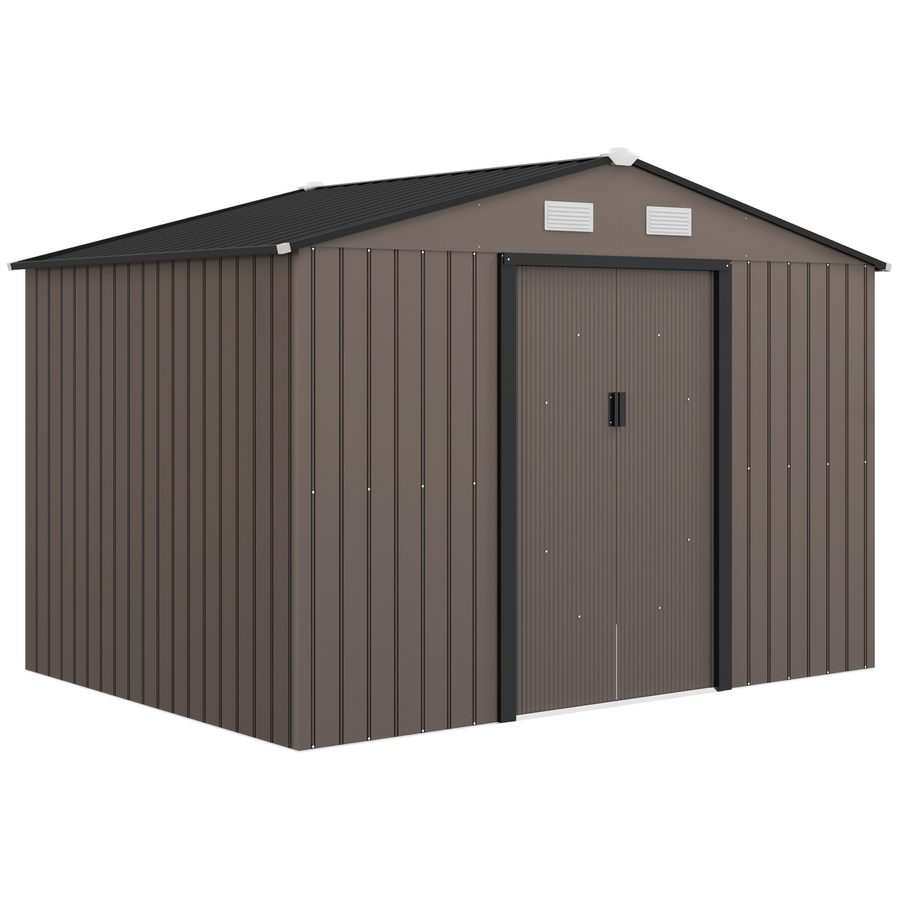 Outsunny Gartenhaus aus verzinktem Stahl XXL 5,4 m² mit Fundament-Kit 277 x 195 x 192 cm, Geräteschuppen zur Aufbewahrung mit abschließbaren Schiebetüren und 4 Belüftungen, braun   Aosom von Outsunny