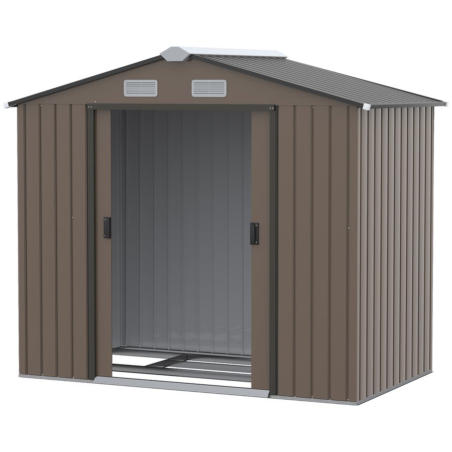 Outsunny Metallgerätehaus 2,5 m² - Aufbewahrungsschuppen mit Fundament - abschließbare Tür - Maße 213L x 130B x 185H cm - braunes Stahlblech   Aosom von Outsunny