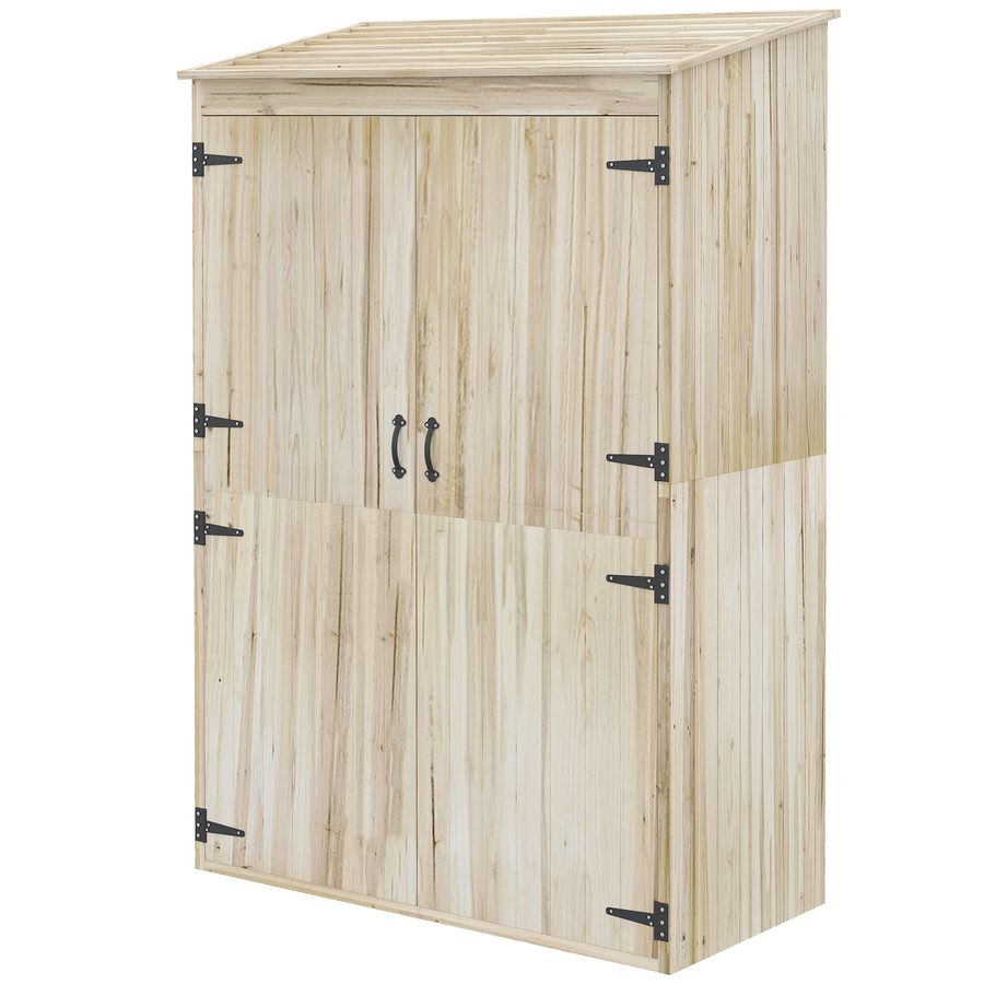 Outsunny Gartenhaus, Holzschrank, 2 Regale, 2 magnetische Türen, schräges Dach, geräumiger rechter Bereich, 120 x 57 x 183 cm, Naturholz   Aosom von Outsunny