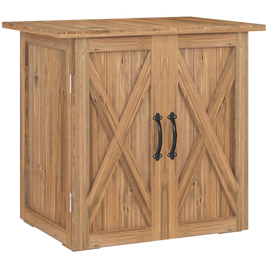 Outsunny Gartenschuppen, Holz-Geräteschrank, Wetterfester Werkzeugschuppen, Geräteschuppen mit Doppeltür, für Garten, Balkon, Braun, 77 x 55 x 72 cm   Aosom von Outsunny