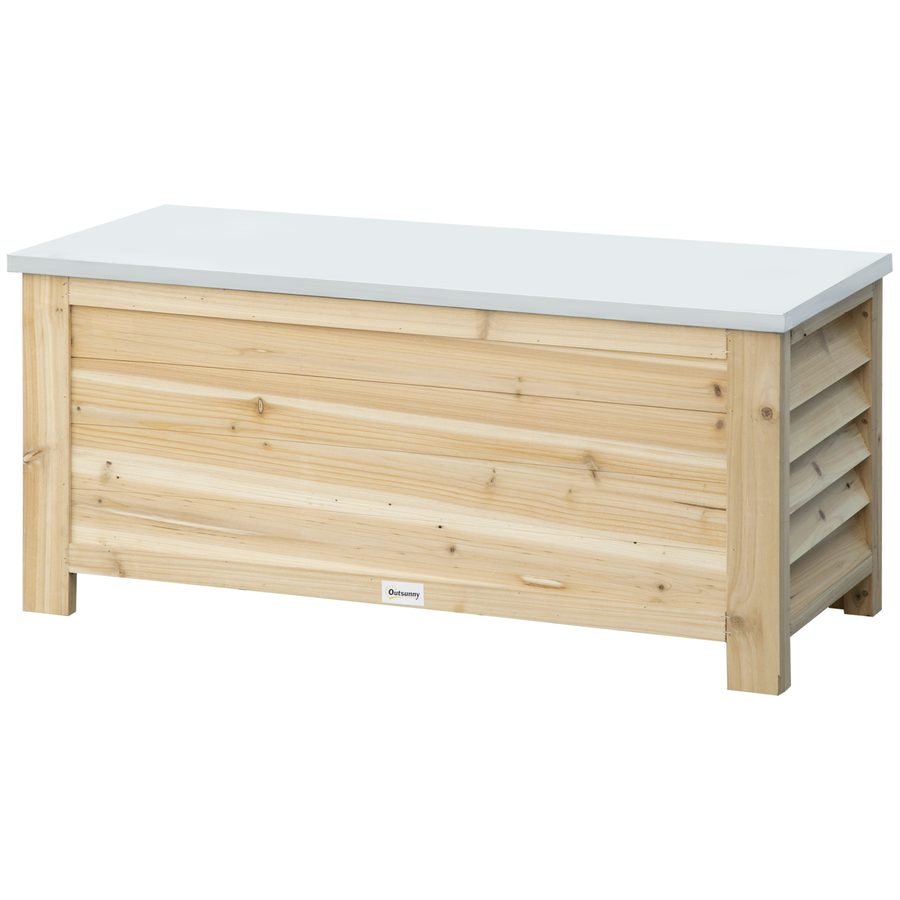 Outsunny Gartentruhe aus Holz und verzinktem Metalldeckel 155L mit Gasdruckfedern - 110 x 50 x 50 cm Holz natur   Aosom von Outsunny