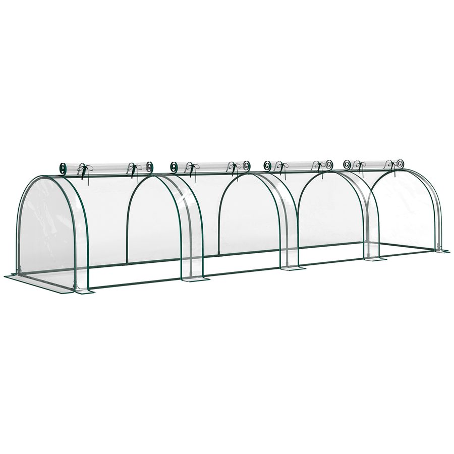 Outsunny Foliengewächshaus Treibhaus Gewächshaus mit Tür Frühbeet Pflanzenaufzucht Pflanzenhaus Folie Stahl PVC Transparent 395 x 100 x 80 cm   Aosom von Outsunny