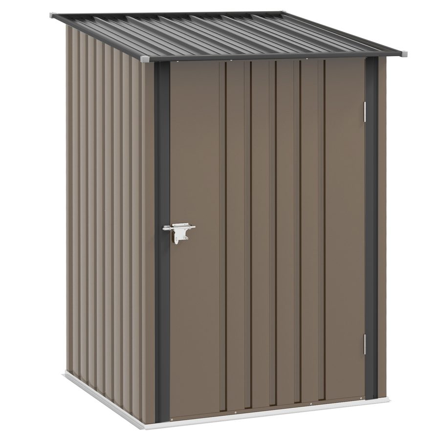 Outsunny Gerätehaus aus Stahl, 0,92 m² Geräteschuppen mit Pultdach Gartenschrank abschließbar, Gartenschuppen für Balkon, Terrasse, 100 x 103 x 160 cm, Braun   Aosom von Outsunny