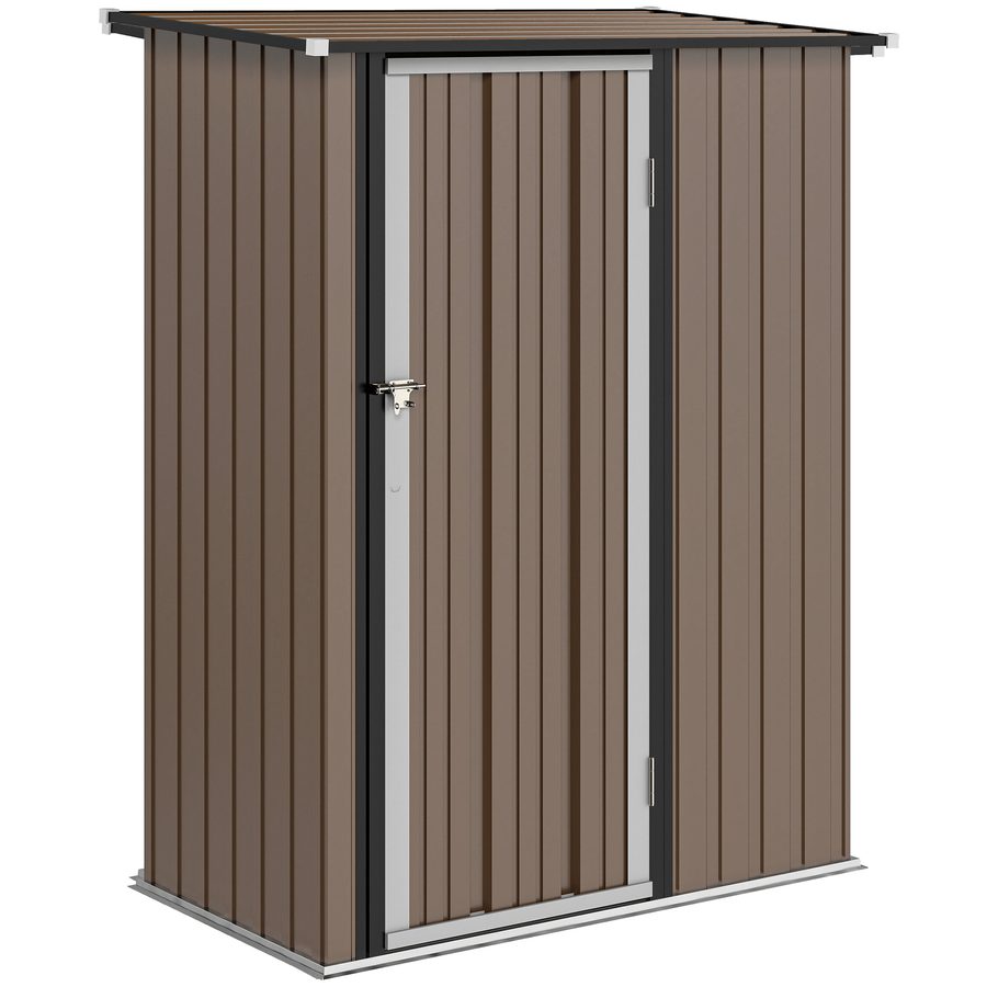 Outsunny Metall Gerätehaus 1,07 m² 142 x 84 x 189 cm Geräteschuppen mit Pultdach Abschließbarer Tür, wetterfest Gartenhaus Outdoor Garten Schuppen für Hinterhof Außenbereich Braun   Aosom von Outsunny